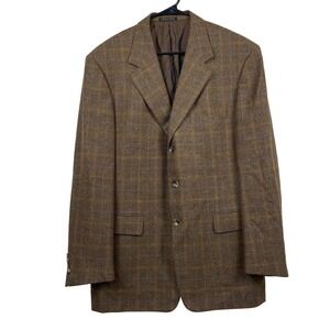 Pal Zileri Gruppo Forall Brown Plaid Wool Cashmere Blazer Sport Coat Italy 56R